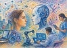 AI tussen technologie, data en samenleving Computerservers en kunstmatige intelligentie verwerken grote hoeveelheden data in een modern datacenter