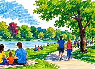 Tweede Pinksterdag in Nederland Mensen wandelen en ontspannen tijdens Tweede Pinksterdag in een Nederlands park in het voorjaar