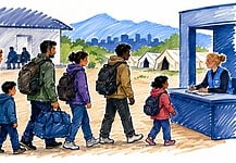 Asielzoekers, vluchtelingen en migratie Mensen in een opvangcentrum tijdens een asielprocedure in Nederland met aandacht voor vluchtelingen en migratiebeleid.