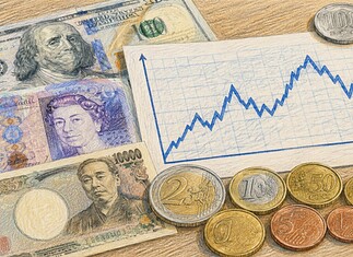 Wisselkoers: betekenis en werking Euromunten en buitenlandse valuta naast een koersgrafiek die veranderingen in de wisselkoers zichtbaar maakt.